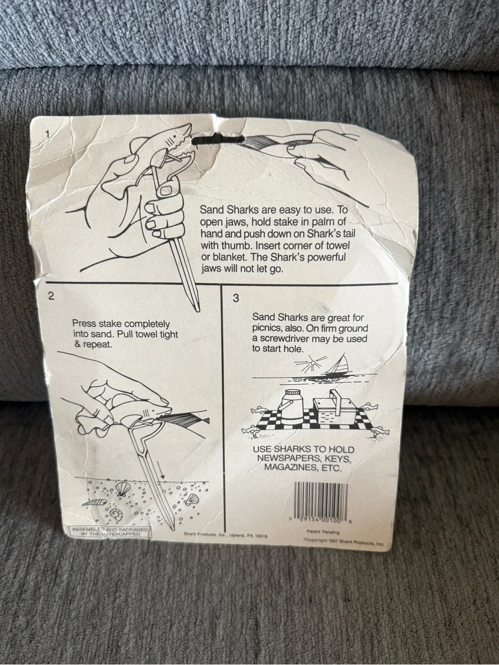 Vintage 1980s package 4 of Sand Sharks Sand Spikes for beach towel. MADE IN USA.